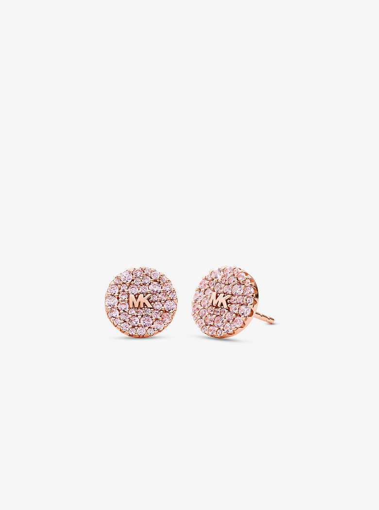 Michaelkors 14K Rose Gold-Plated Sterling Silver Colored Pavé Logo Stud Rosa Douradas | SN-MK27778