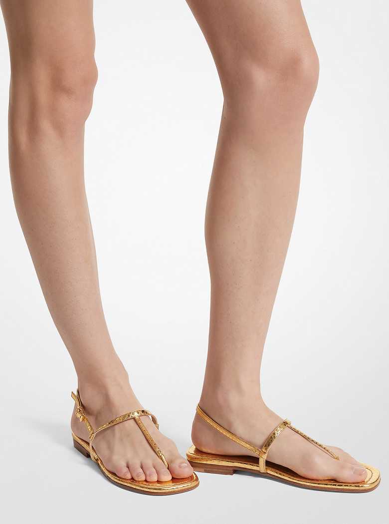 Michaelkors Ali Metallic Python Embossed Leather Douradas | SN-MK27683