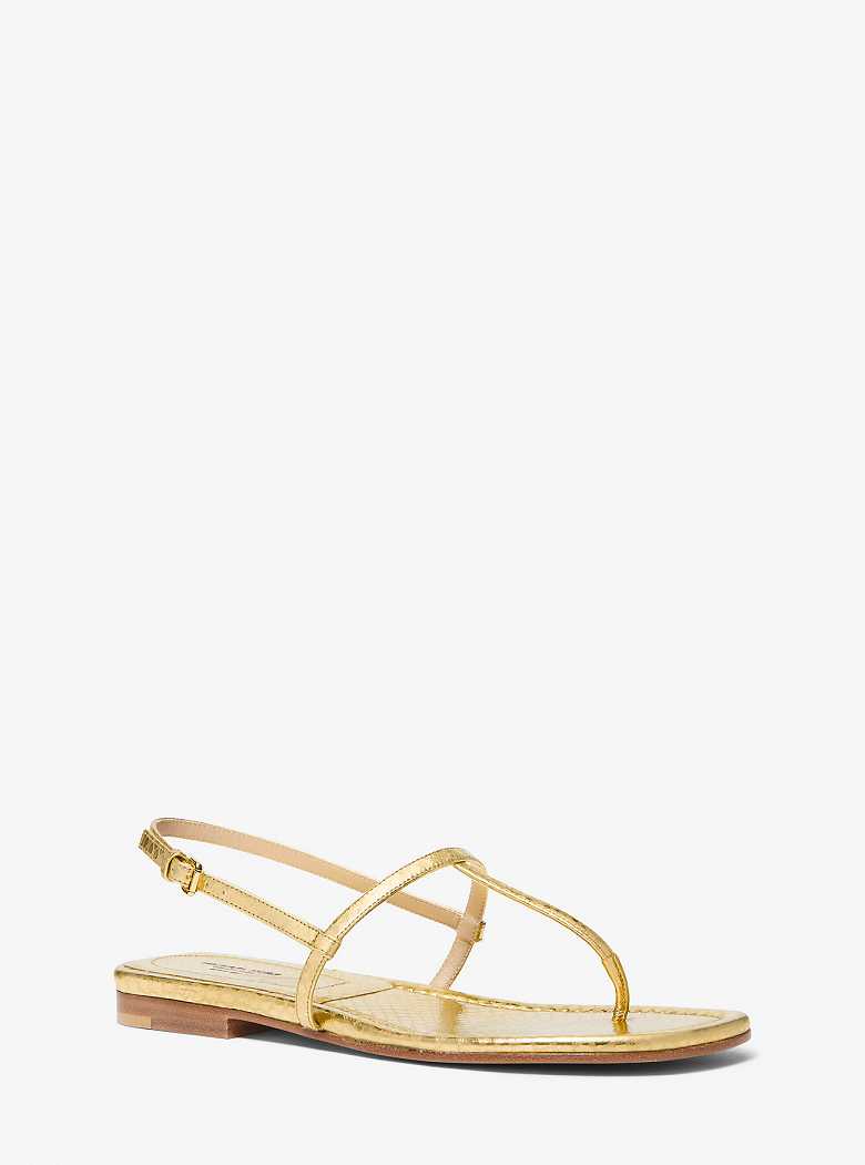 Michaelkors Ali Metallic Python Embossed Leather Douradas | SN-MK27683