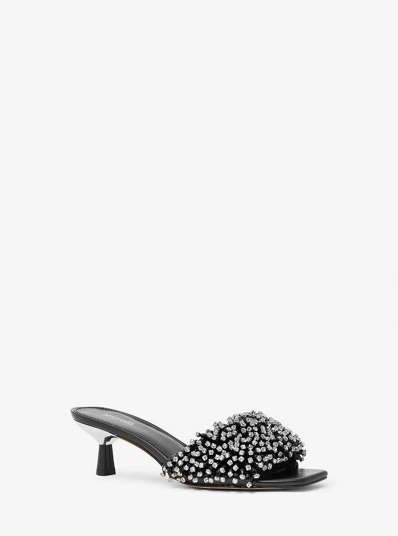 Michaelkors Amal Crystal Embellished Leather Pretas | SN-MK27498