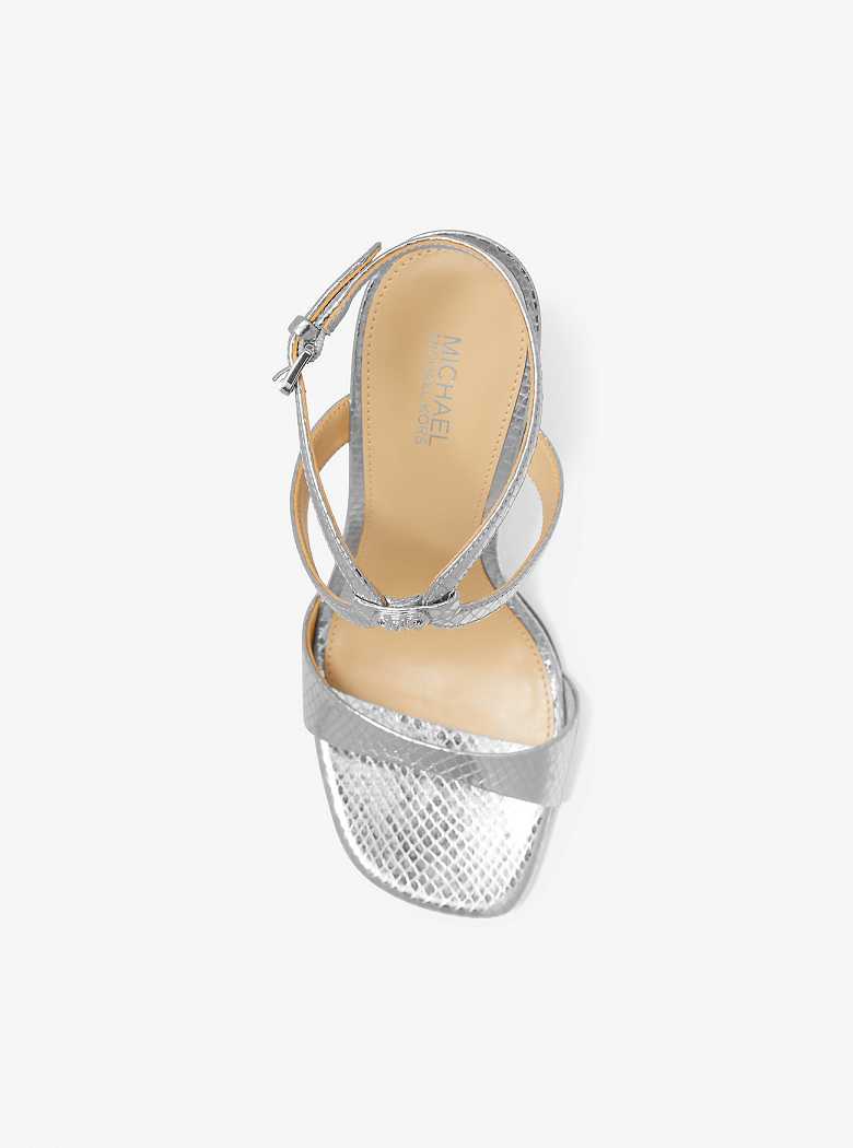 Michaelkors Amara Metallic Snake Embossed Leather Prateadas | SN-MK27525