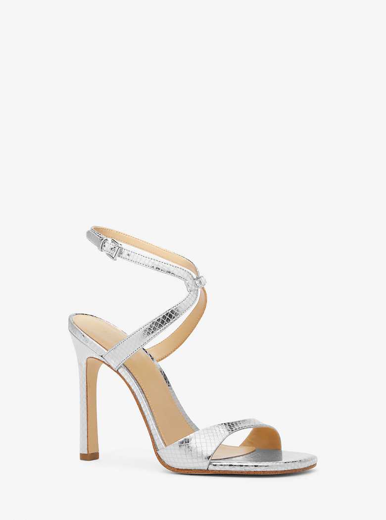 Michaelkors Amara Metallic Snake Embossed Leather Prateadas | SN-MK27525