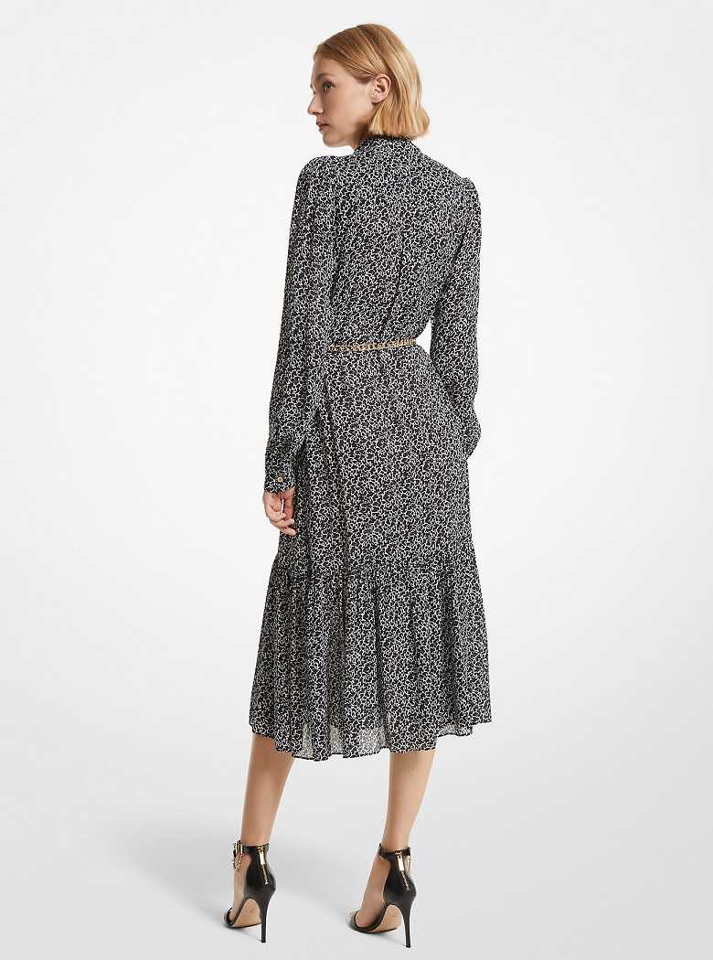 Michaelkors Animal Print Georgette Belted Branco | SN-MK26675