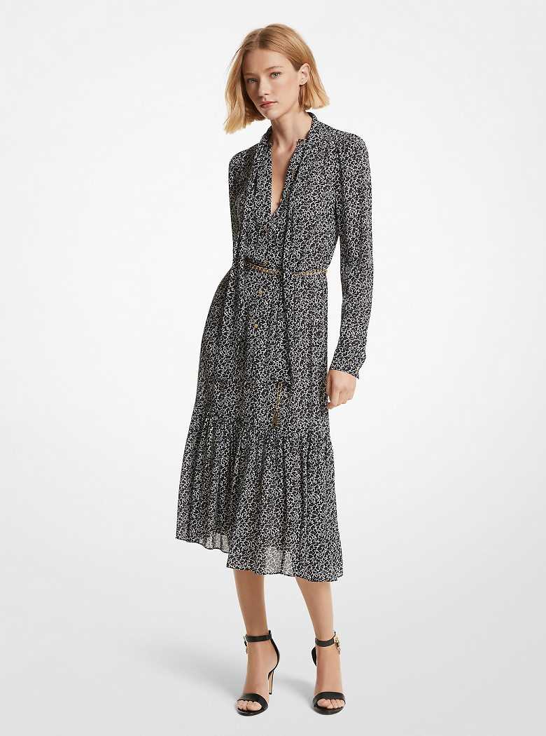 Michaelkors Animal Print Georgette Belted Branco | SN-MK26675