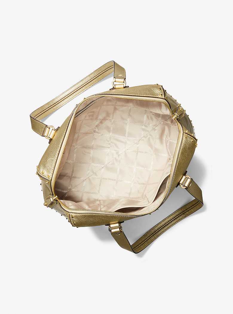 Michaelkors Astor Large Studded Metallic Leather Douradas | SN-MK27098