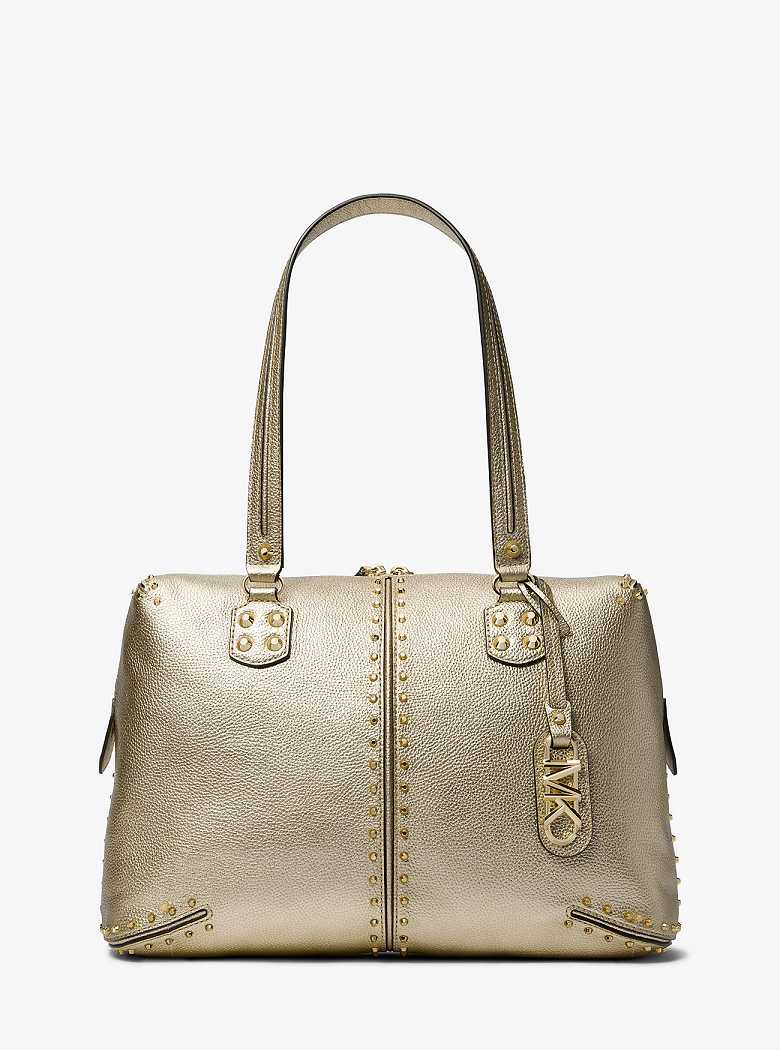 Michaelkors Astor Large Studded Metallic Leather Douradas | SN-MK27098