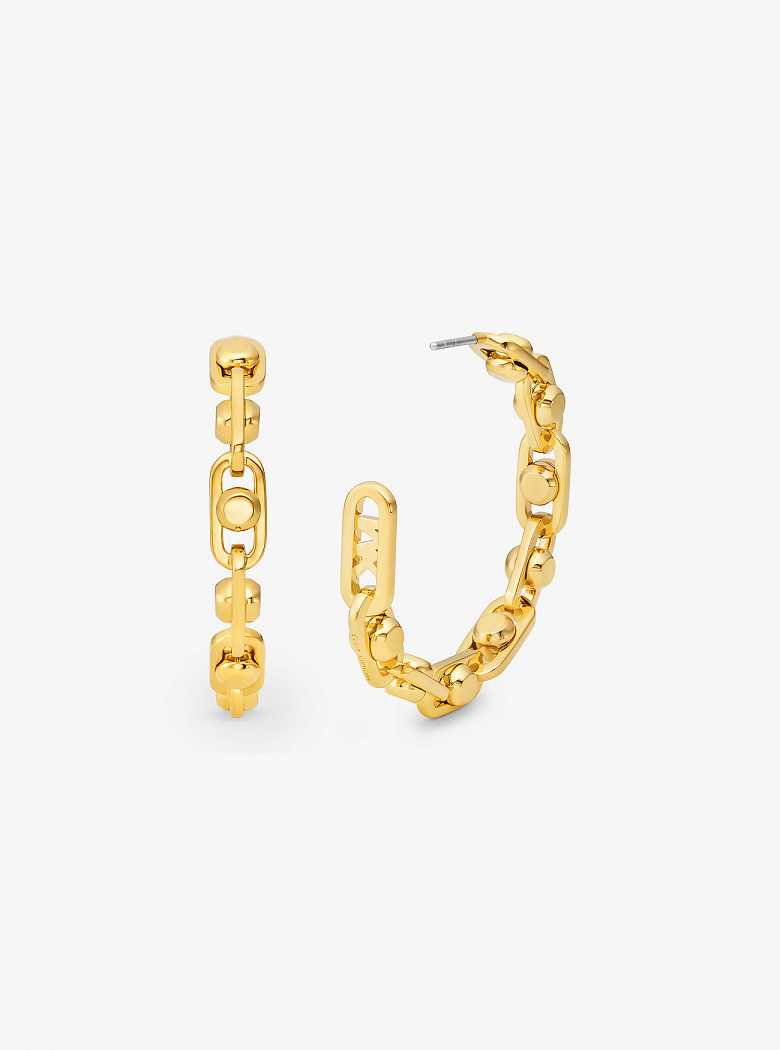 Michaelkors Astor Medium Precious Metal-Plated Brass Link Hoop Douradas | SN-MK27767