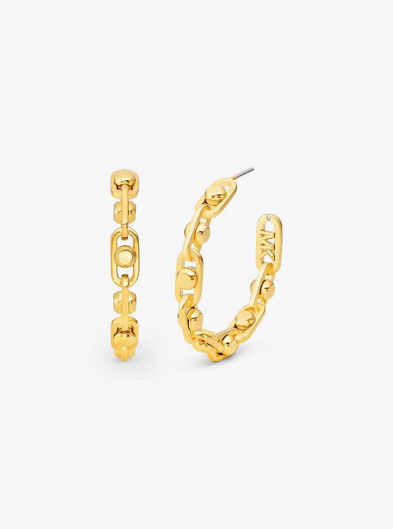 Michaelkors Astor Medium Precious Metal-Plated Brass Link Hoop Douradas | SN-MK27767