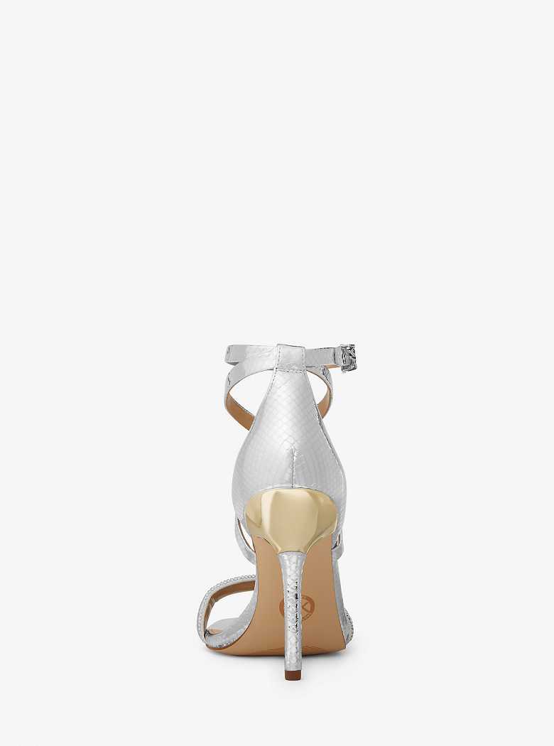 Michaelkors Astrid Embellished Metallic Snake Embossed Leather Prateadas | SN-MK27599