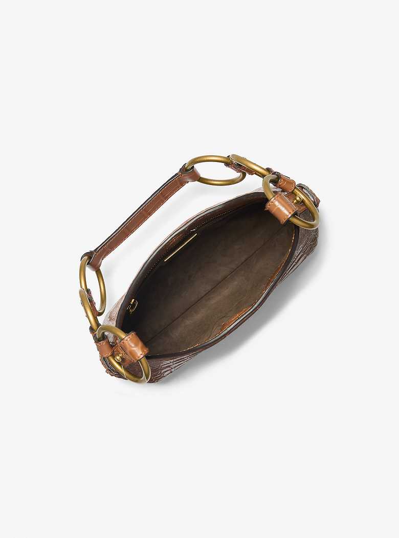 Michaelkors Bardot Mini Crocodile Embossed Patent Leather Marrom | SN-MK27094