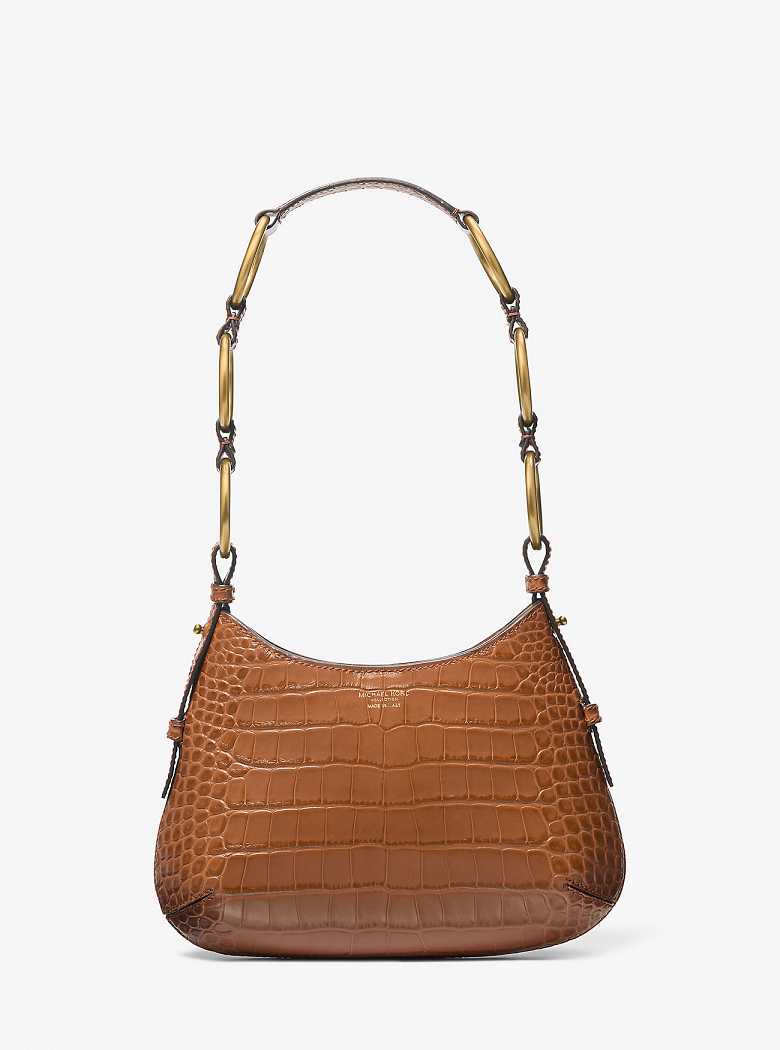 Michaelkors Bardot Mini Crocodile Embossed Patent Leather Marrom | SN-MK27094