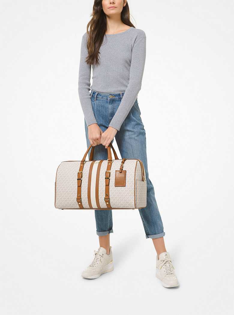 Michaelkors Bedford Travel Extra-Large Logo Stripe Luz Amarelas | SN-MK28166