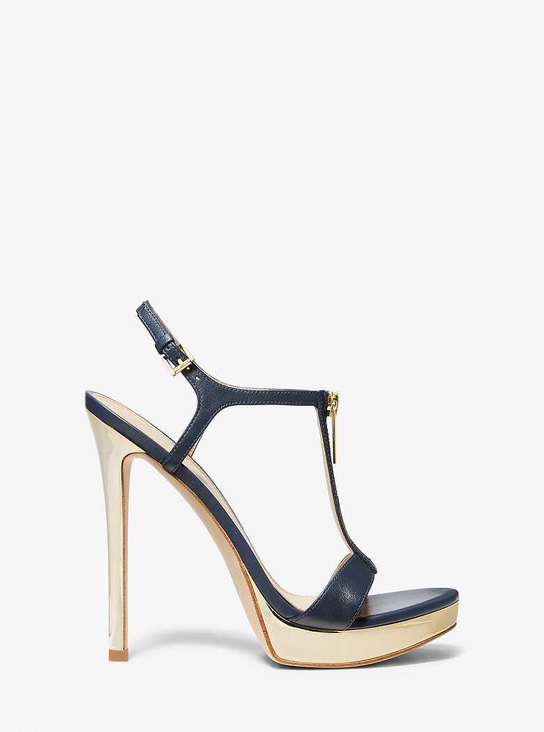 Michaelkors Berkley Leather and Metallic Stiletto Azul Marinho | SN-MK27559