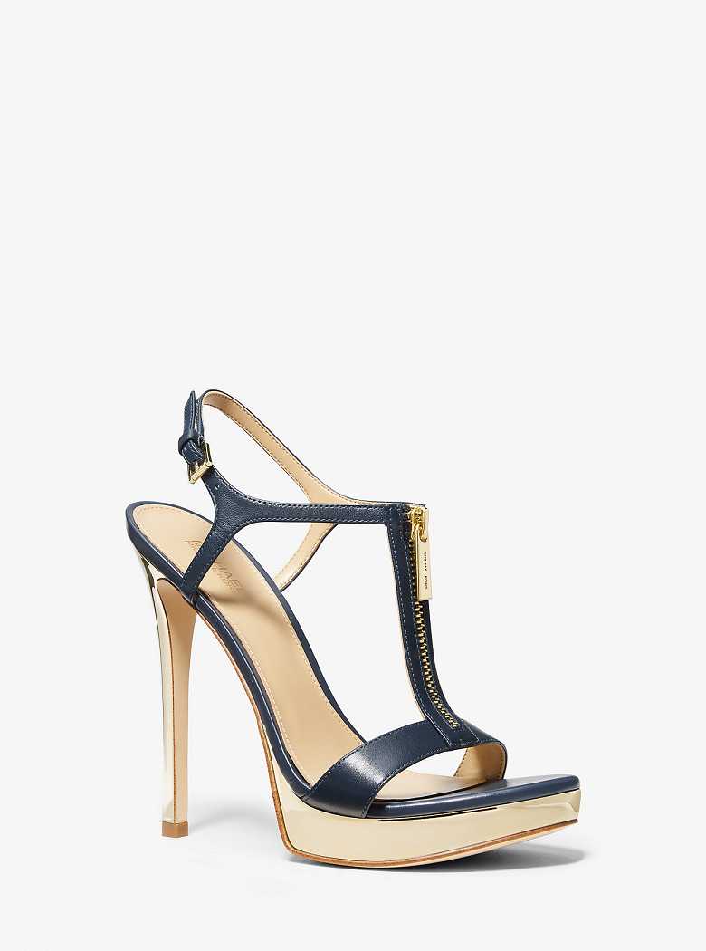 Michaelkors Berkley Leather and Metallic Stiletto Azul Marinho | SN-MK27559