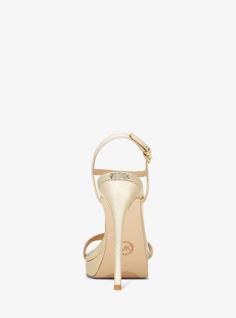 Michaelkors Berkley Metallic Snake Embossed Leather Stiletto Douradas | SN-MK27536