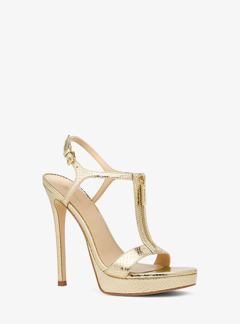 Michaelkors Berkley Metallic Snake Embossed Leather Stiletto Douradas | SN-MK27536