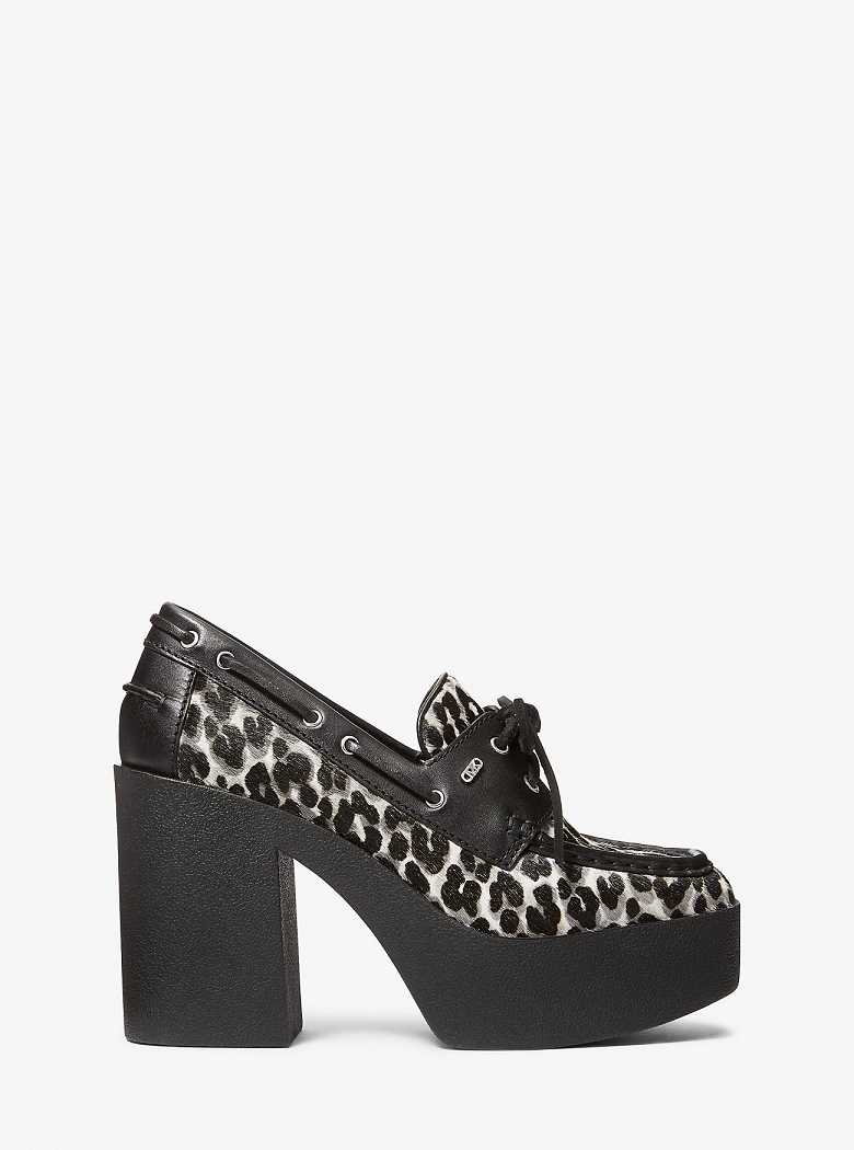 Michaelkors Cameron Leopard Print Calf Hair Platform Pretas | SN-MK27649