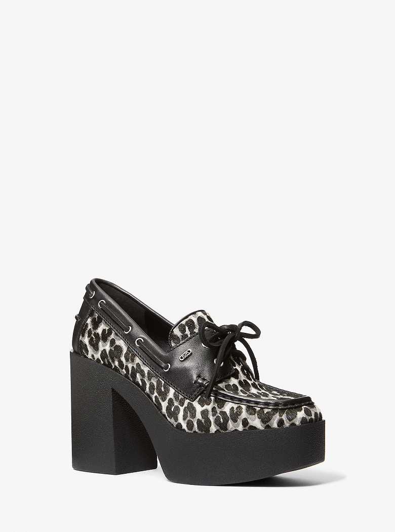Michaelkors Cameron Leopard Print Calf Hair Platform Pretas | SN-MK27649