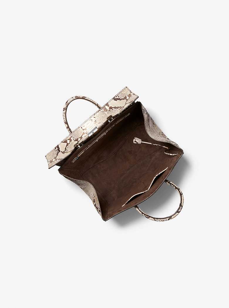 Michaelkors Campbell Large Python Embossed Leather Bege | SN-MK27386