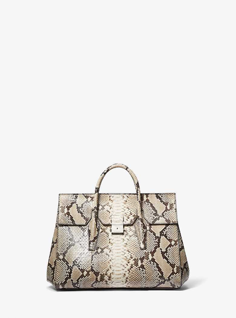 Michaelkors Campbell Large Python Embossed Leather Bege | SN-MK27386