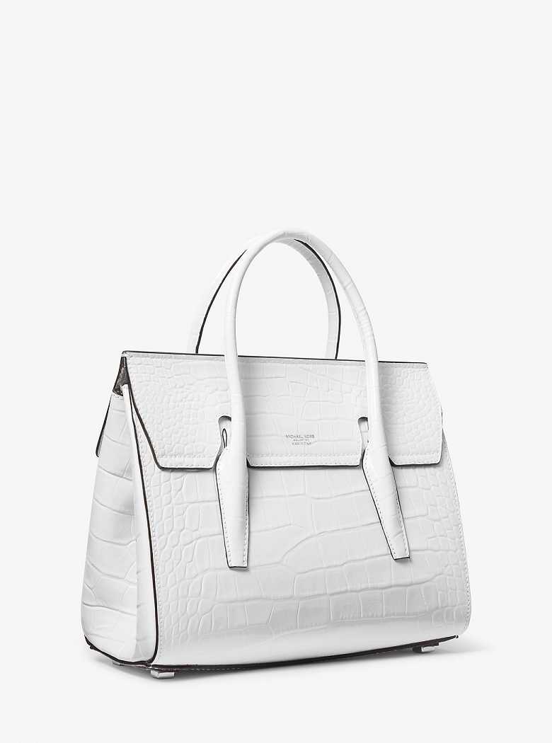 Michaelkors Campbell Medium Crocodile Embossed Leather Branco | SN-MK27370