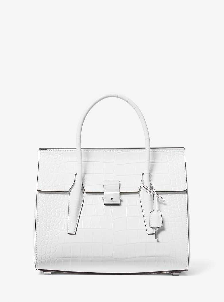 Michaelkors Campbell Medium Crocodile Embossed Leather Branco | SN-MK27370