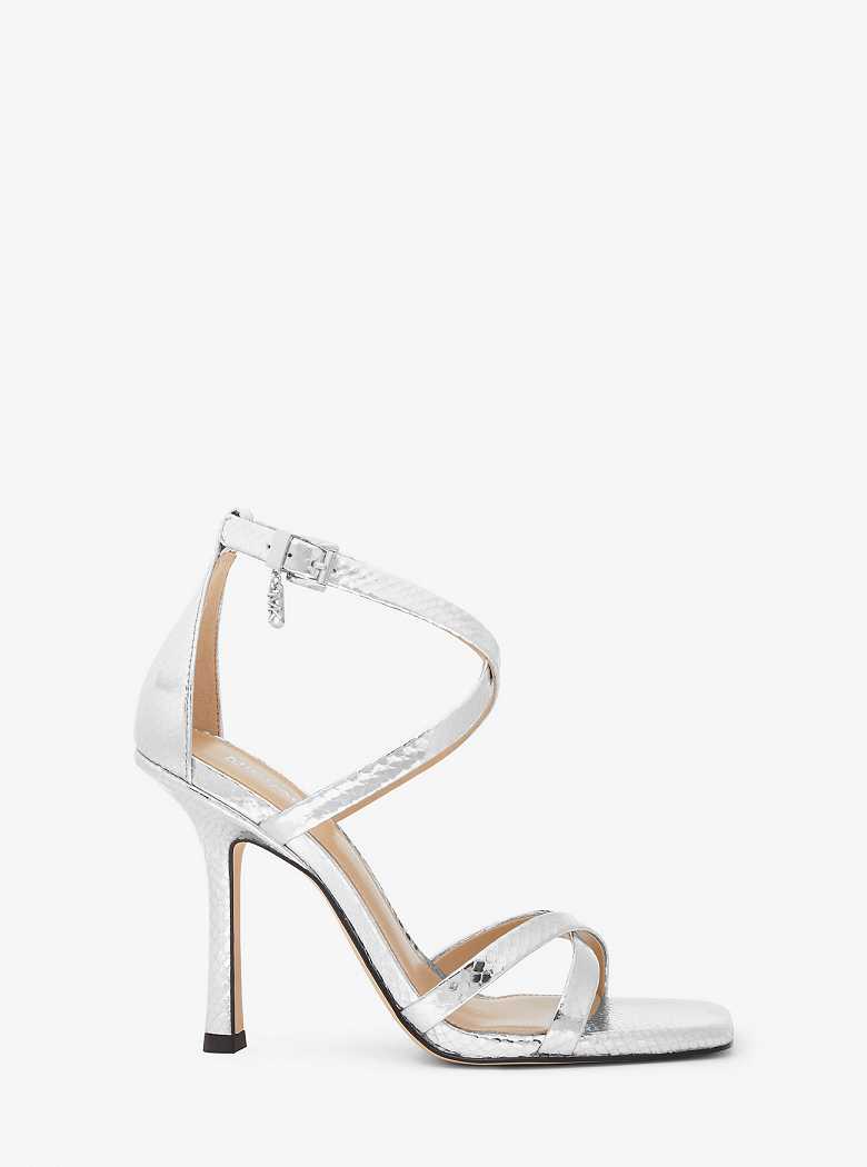 Michaelkors Celia Metallic Snake Embossed Leather Prateadas | SN-MK27572