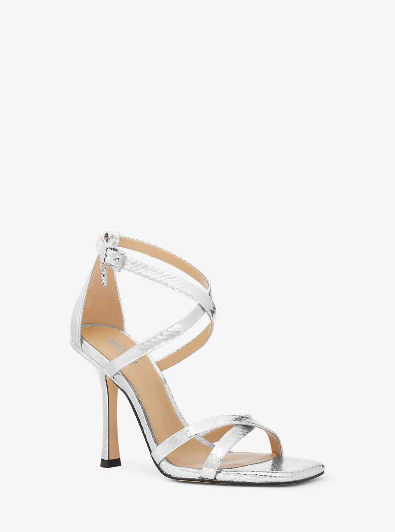 Michaelkors Celia Metallic Snake Embossed Leather Prateadas | SN-MK27572