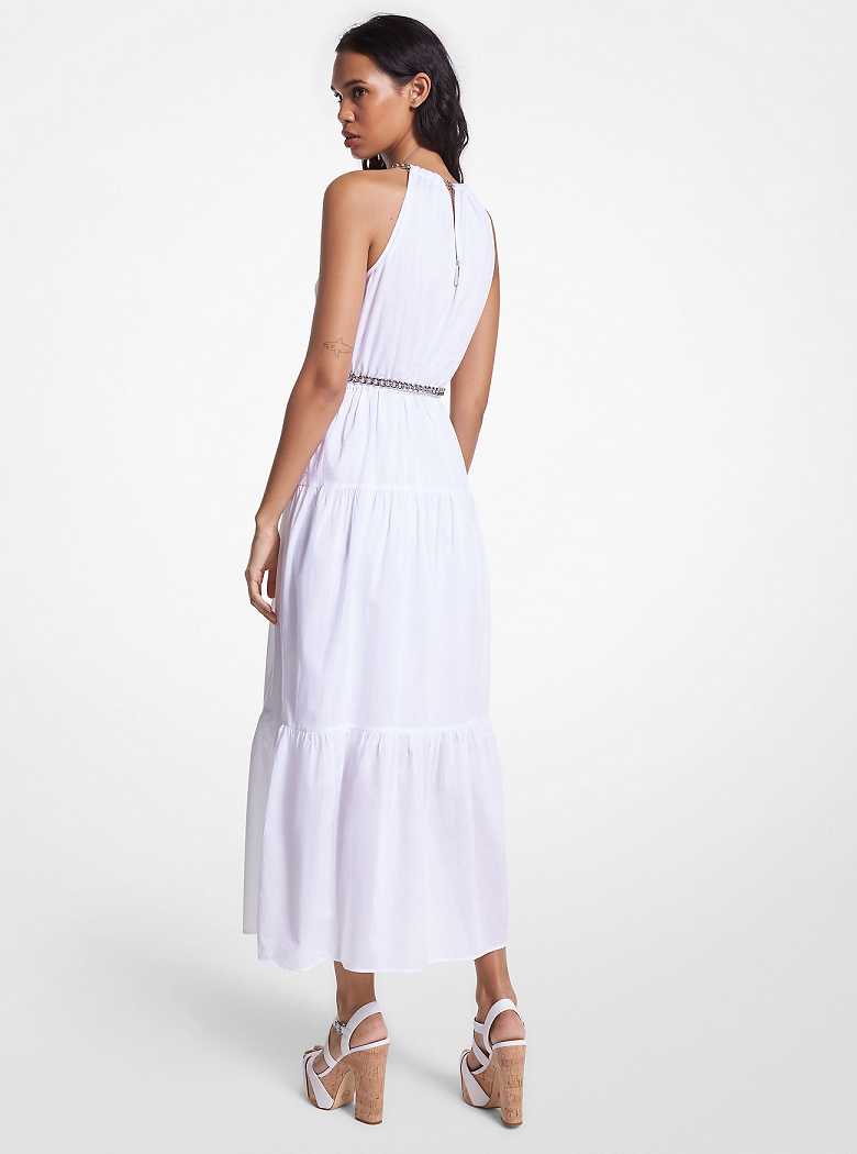 Michaelkors Chain Halter Cotton Lawn Midi Branco | SN-MK26720