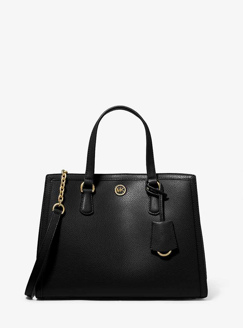Michaelkors Chantal Medium Pebbled Leather Pretas | SN-MK27354