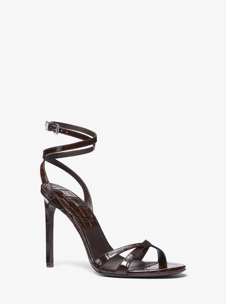 Michaelkors Chrissy Crocodile Embossed Leather Chocolate | SN-MK27553