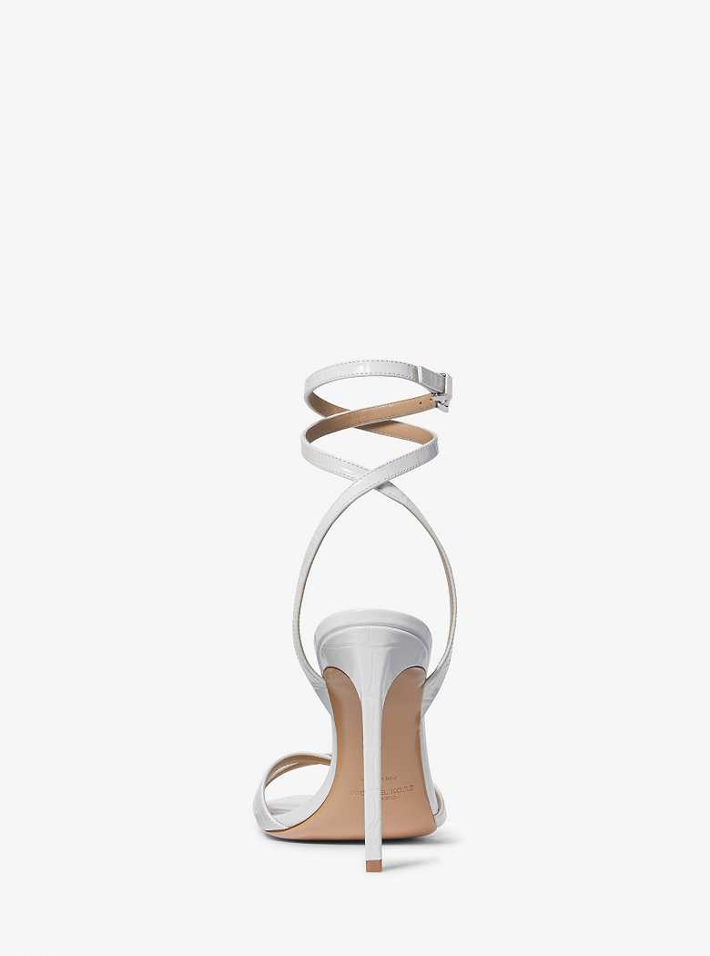 Michaelkors Chrissy Crocodile Embossed Leather Branco | SN-MK27656