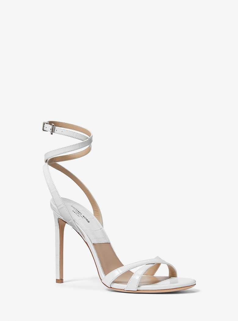 Michaelkors Chrissy Crocodile Embossed Leather Branco | SN-MK27656