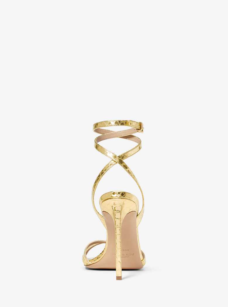 Michaelkors Chrissy Metallic Python Embossed Leather Douradas | SN-MK27541