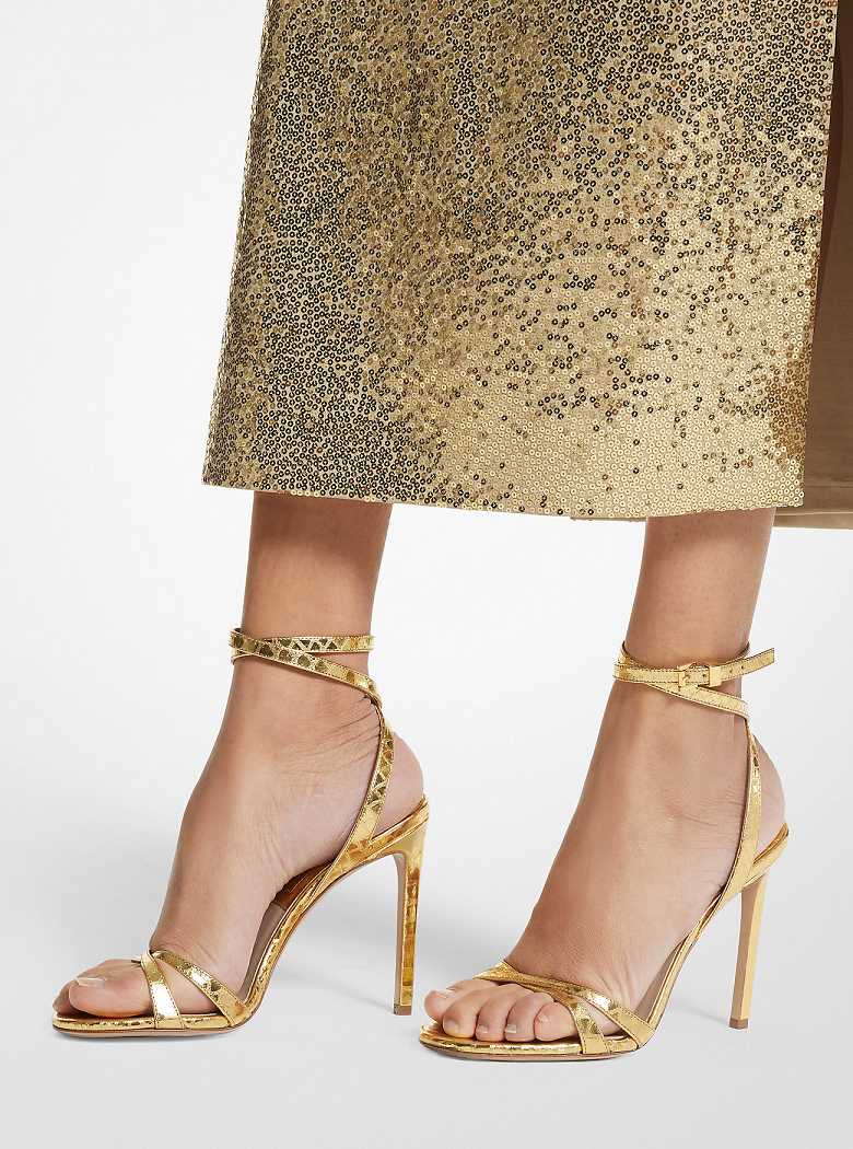 Michaelkors Chrissy Metallic Python Embossed Leather Douradas | SN-MK27541