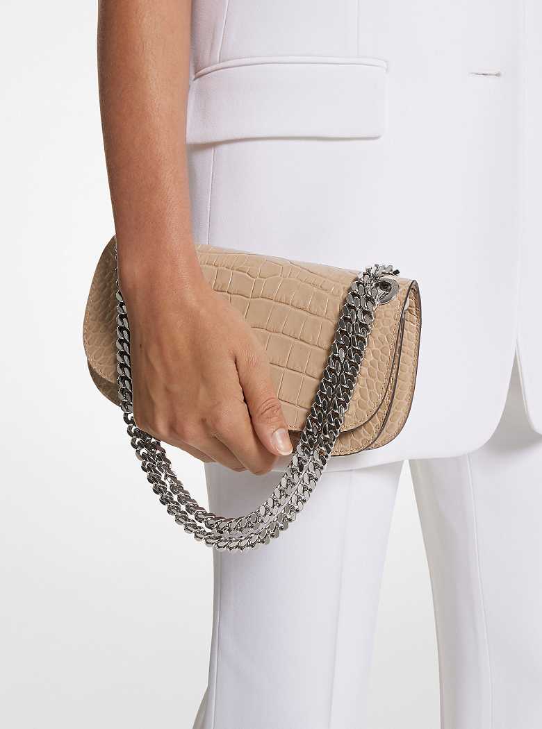 Michaelkors Christie Mini Crocodile Embossed Leather Marrom | SN-MK27087