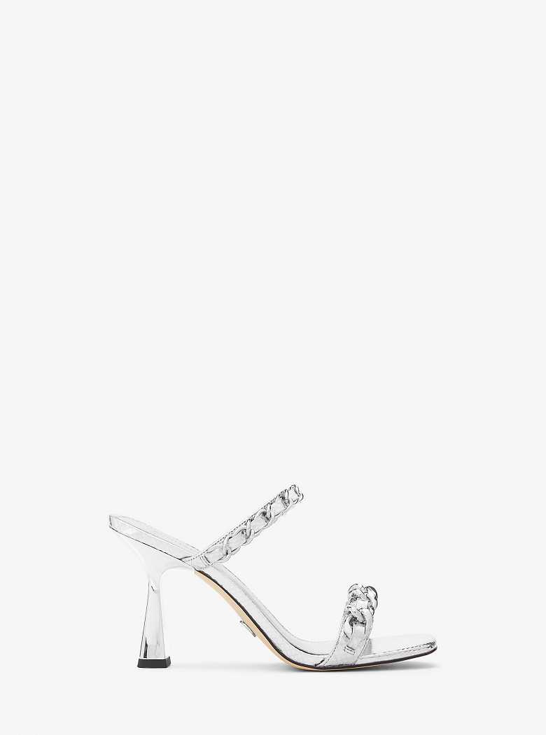 Michaelkors Clara Embellished Metallic Snake Embossed Leather Prateadas | SN-MK27602