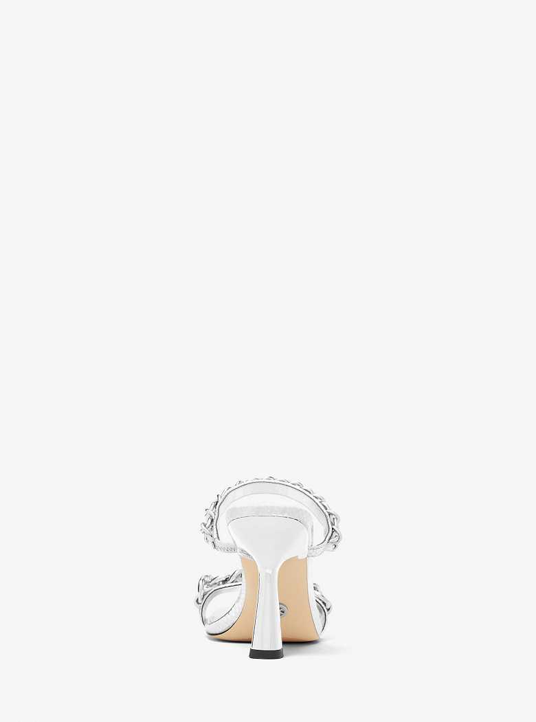 Michaelkors Clara Embellished Metallic Snake Embossed Leather Prateadas | SN-MK27602