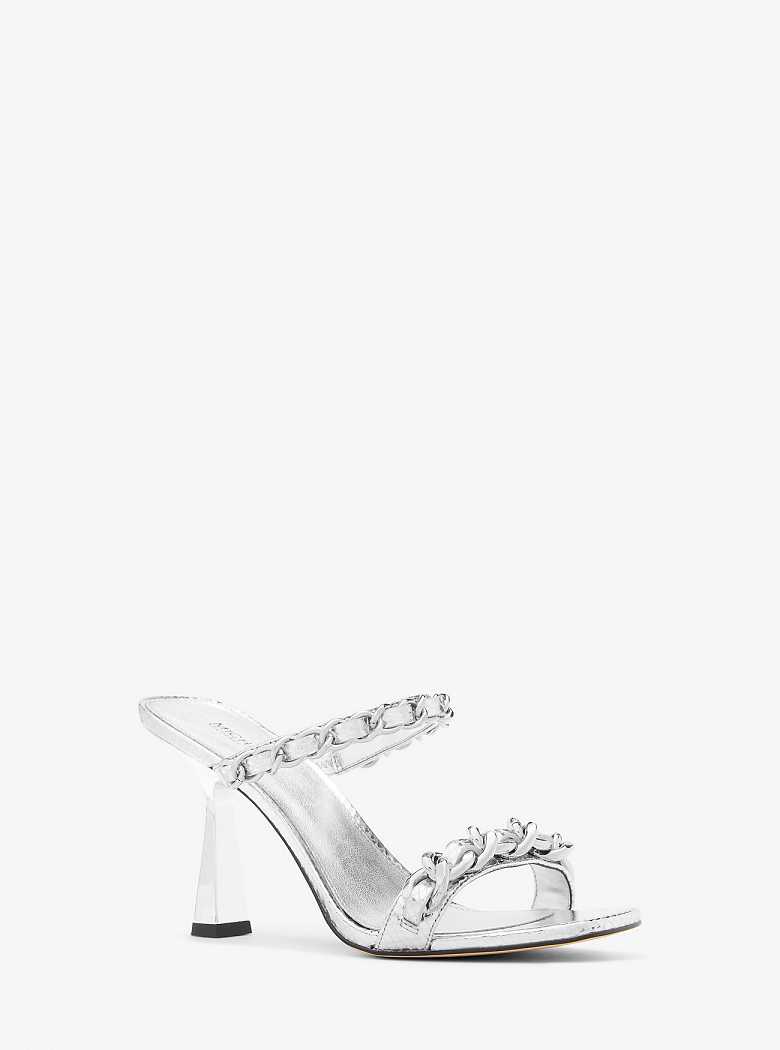 Michaelkors Clara Embellished Metallic Snake Embossed Leather Prateadas | SN-MK27602
