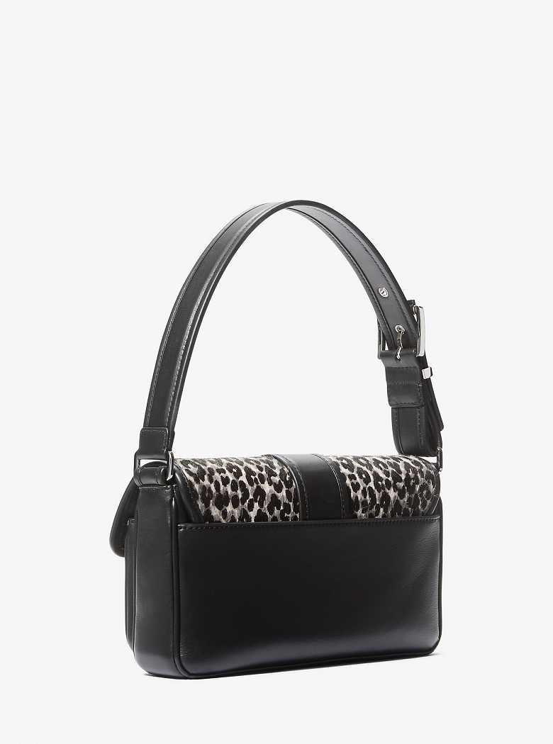 Michaelkors Colby Medium Leopard Print Calf Hair Pretas | SN-MK26960