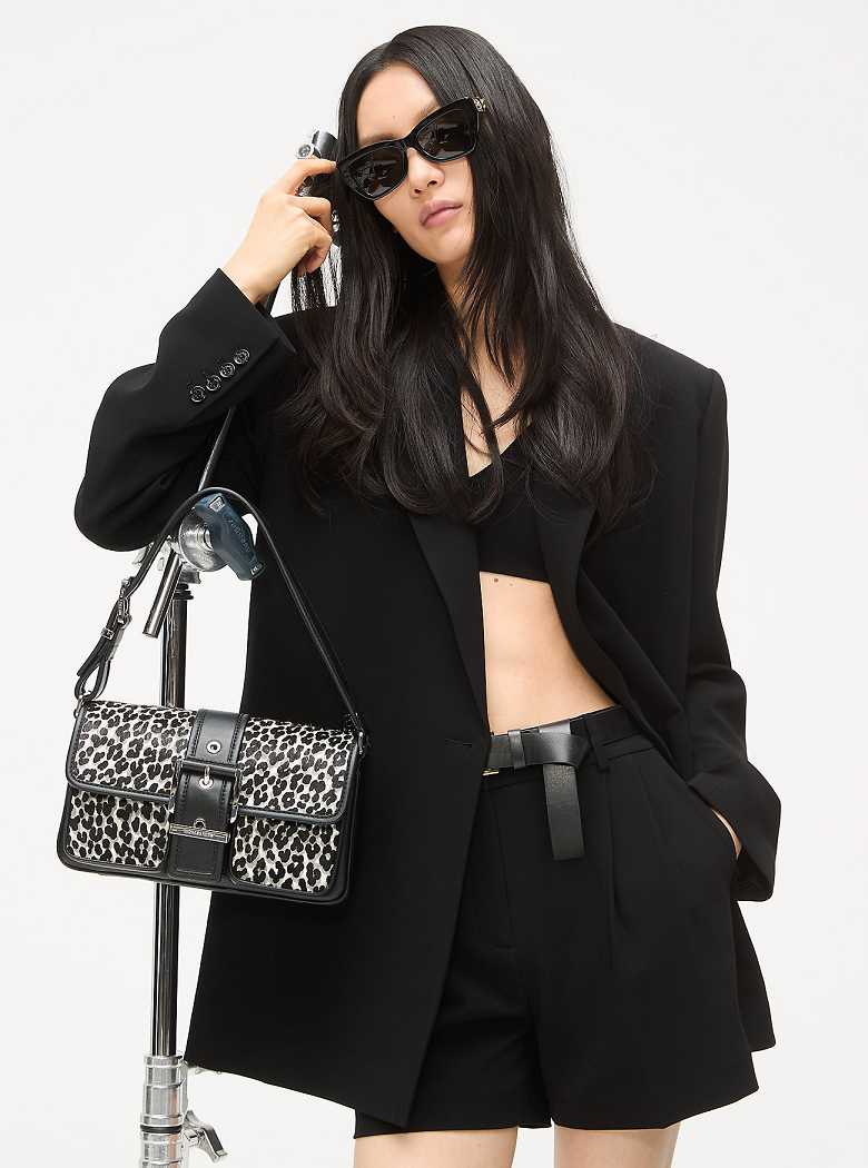 Michaelkors Colby Medium Leopard Print Calf Hair Pretas | SN-MK26960
