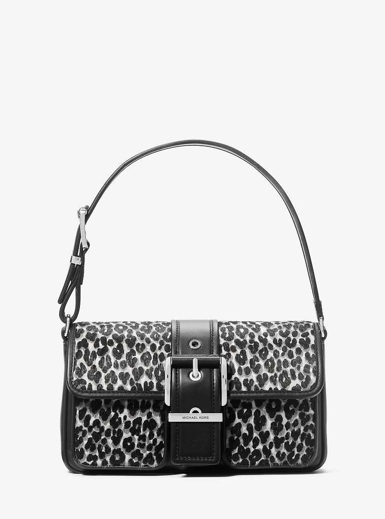 Michaelkors Colby Medium Leopard Print Calf Hair Pretas | SN-MK26960