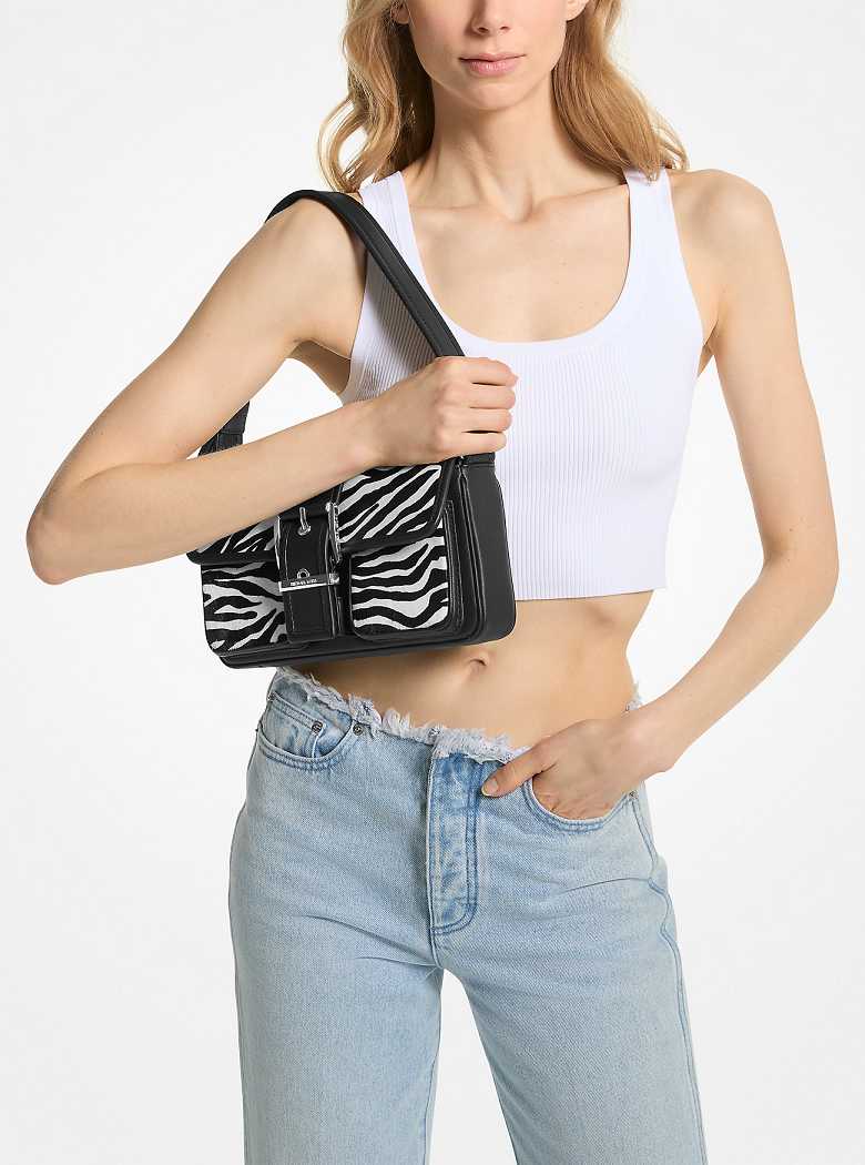 Michaelkors Colby Medium Zebra Print Calf Hair Pretas | SN-MK26966
