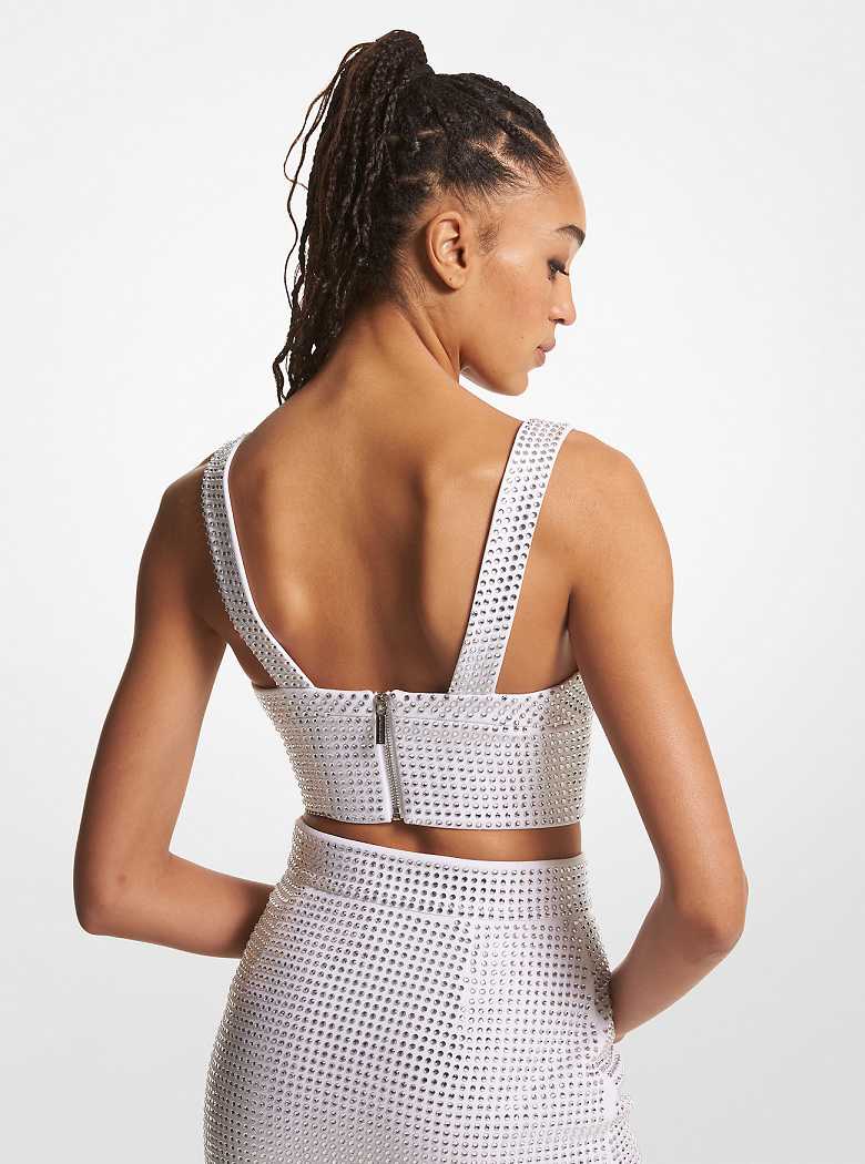 Michaelkors Crystal Embellished Crepe Bustier Top Branco | SN-MK26520