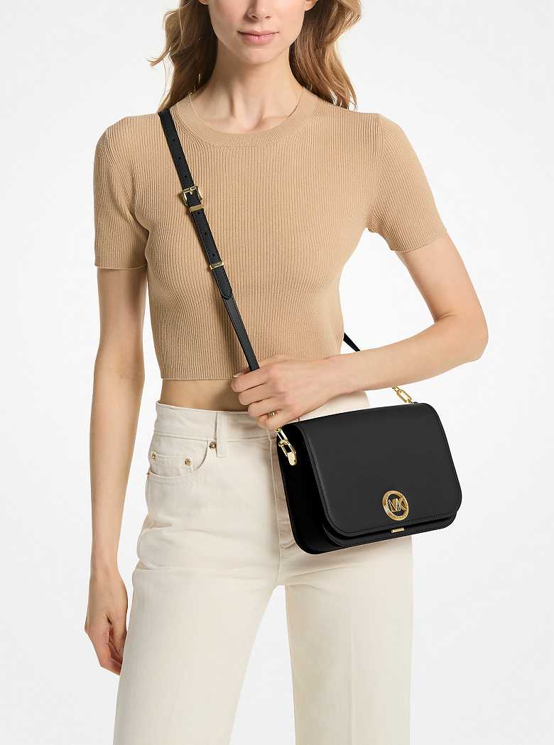 Michaelkors Delancey Medium Leather Pretas | SN-MK27172