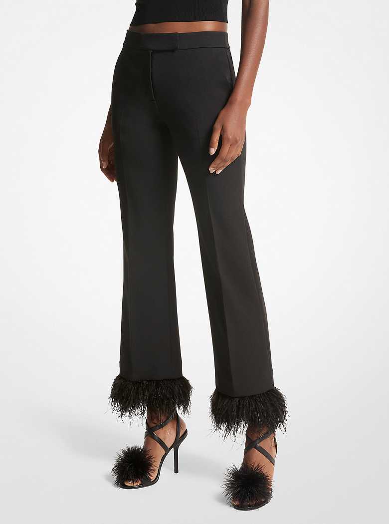 Michaelkors Detachable Feather Trim Stretch Crepe Pretas | SN-MK26571