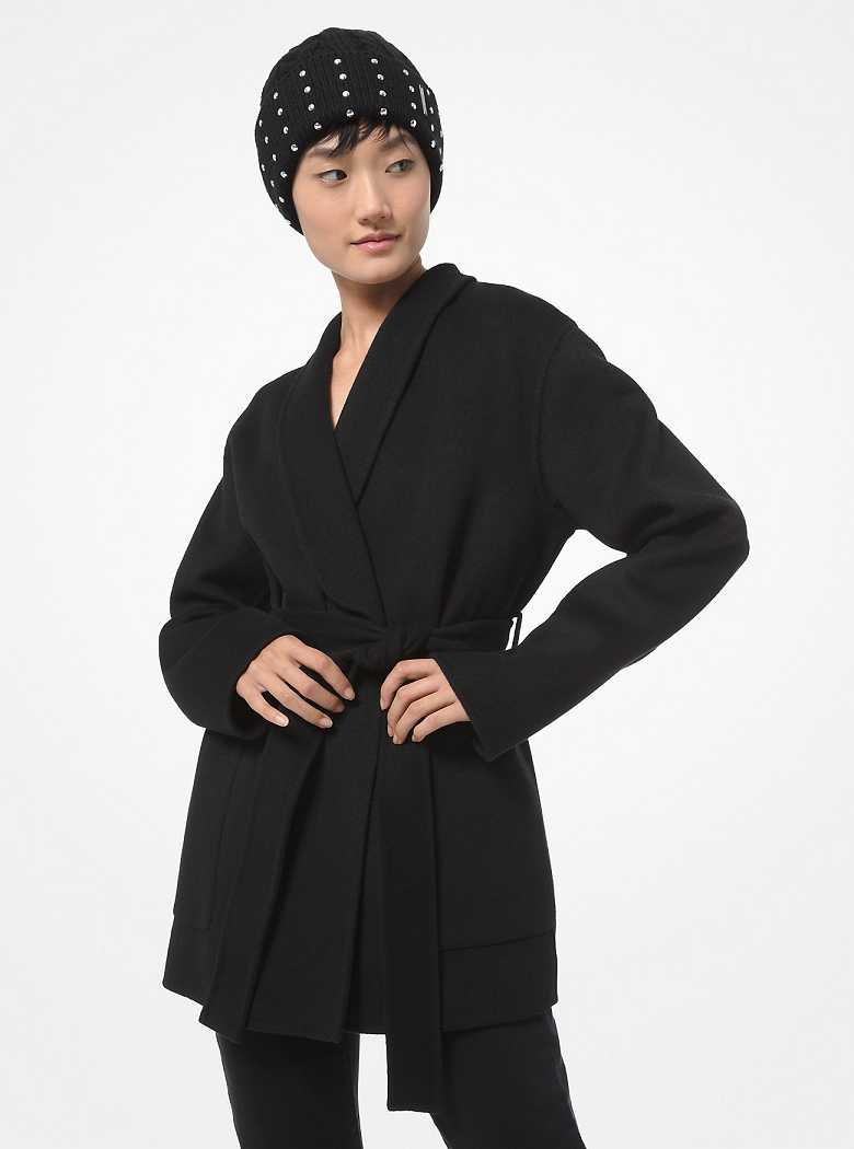 Michaelkors Double Face Wool Blend Shawl Collar Pretas | SN-MK26590