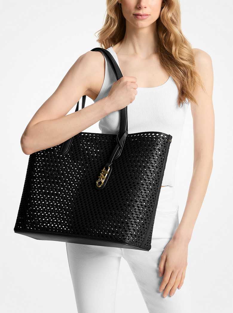 Michaelkors Eliza Extra-Large Hand-Woven Leather Pretas | SN-MK26795