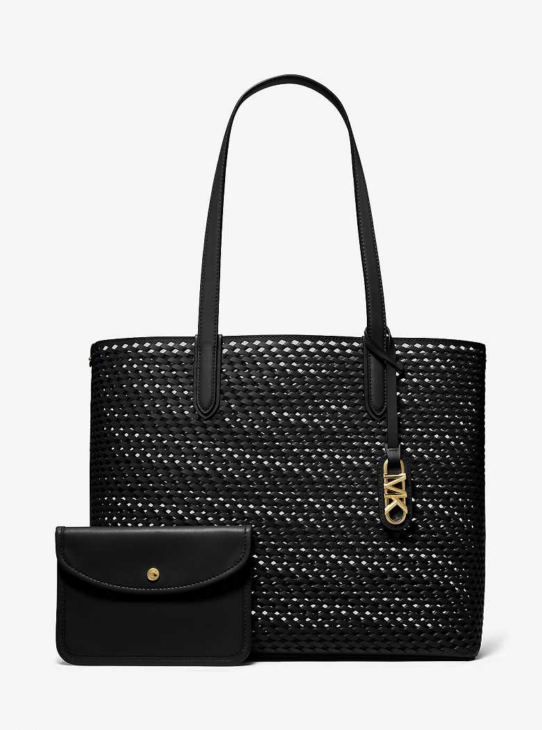 Michaelkors Eliza Extra-Large Hand-Woven Leather Pretas | SN-MK26795