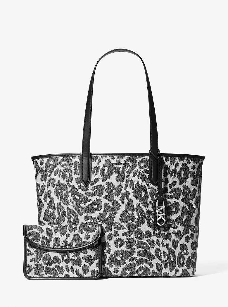 Michaelkors Eliza Extra-Large Leopard Logo Pretas | SN-MK26798